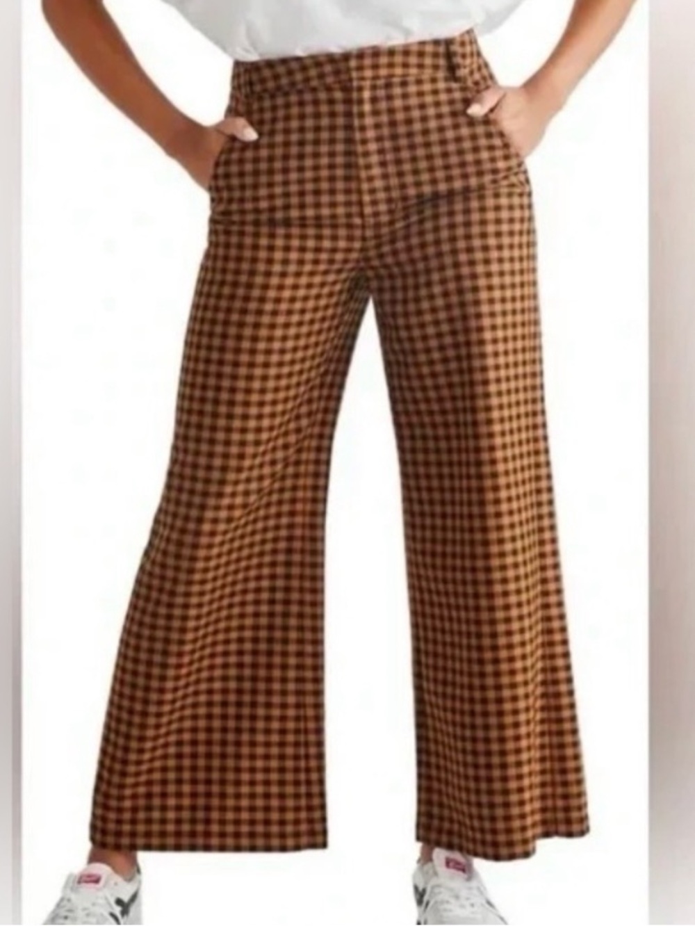 Free people wide leg plaid checkered pants trousers
